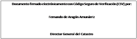 Cuadro de texto: Documento firmado electrnicamente con Cdigo Seguro de Verificacin (CSV) por: Fernando de Aragn Amunrriz

Director General del Catastro
