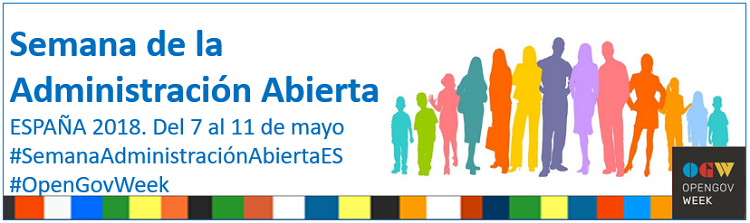 Logotipo de la Semana de la Administración Abierta, con los hashtag #SemanaAdministraciónAbiertaEs y #OpenGovWeek