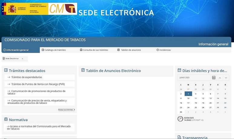Pantalla de la sede electrónica de CMT