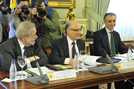 Foto de la reunión y de la rueda de prensa en el Ministerio de Hacienda y Administraciones Públicas