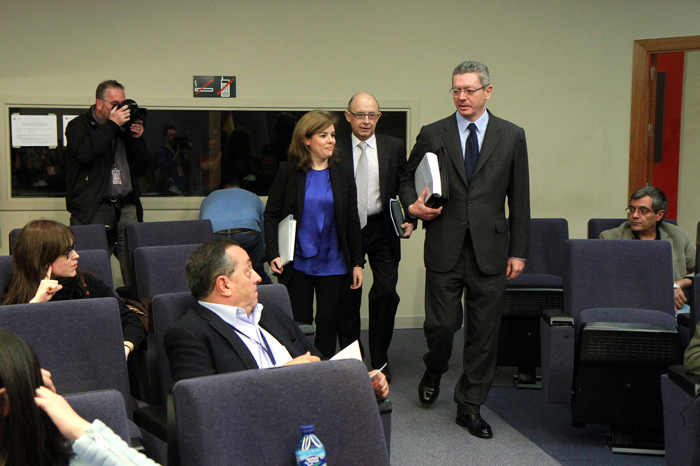 Imagen de Soraya Sáenz de Santamaría, Cristobal Montoro y Alberto Ruiz-Gallardón