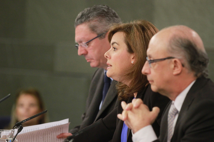 Imagen de Soraya Sáenz de Santamaría, Cristobal Montoro y Alberto Ruiz-Gallardón