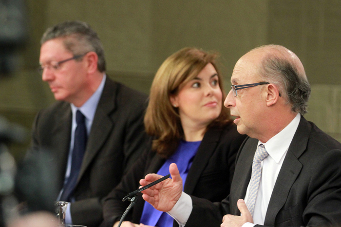 Imagen de Soraya Sáenz de Santamaría, Cristobal Montoro y Alberto Ruiz-Gallardón