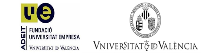 Imagen de los logotipos de la Universitat de València y de la Fundación Universitat Empresa (AEDIT)